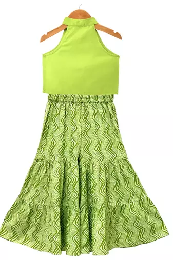 Limegreen solid chanderi top with sharara ethnic wear