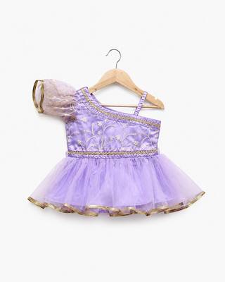 Purple embriodered polyester top with dhoti ethnic wear 3