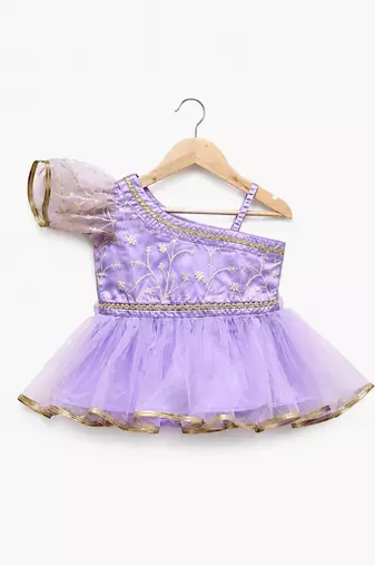 Purple embriodered polyester top with dhoti ethnic wear