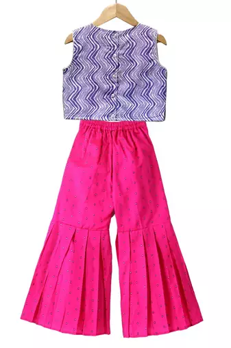 Lavender & pink printed cotton top with palazzo ethnic wear