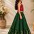 Red & green placement embroidered polyester top with lehenga ethnic wear