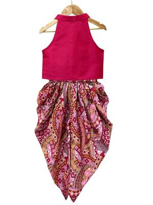 Pink solid chanderi top with dhoti ethnic wear 2