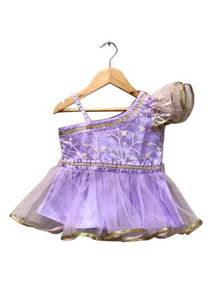 Purple embriodered polyester top with dhoti ethnic wear 4