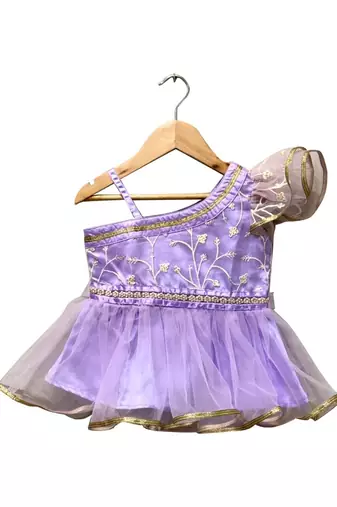 Purple embriodered polyester top with dhoti ethnic wear