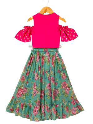 Pink & seagreen printed polyester top with lehenga ethnic wear 2