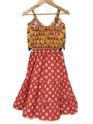 Mustard & red  printed cotton  top with sharara ethnic wear 2