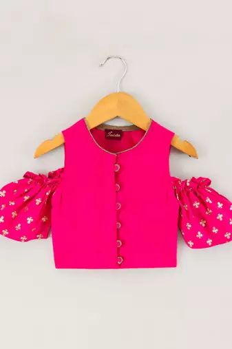 Pink & seagreen printed polyester top with lehenga ethnic wear
