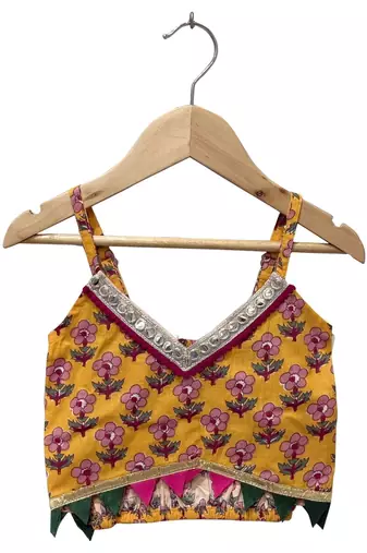 Mustard & red  printed cotton  top with sharara ethnic wear