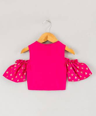Pink & seagreen printed polyester top with lehenga ethnic wear 4