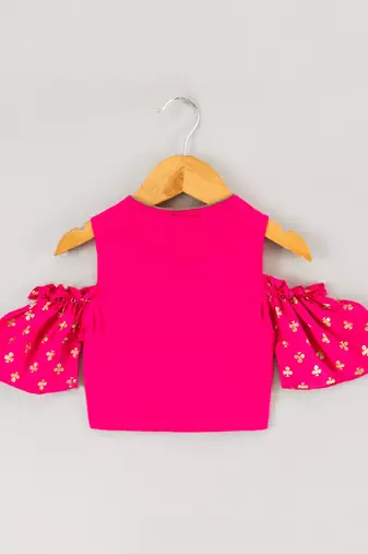 Pink & seagreen printed polyester top with lehenga ethnic wear