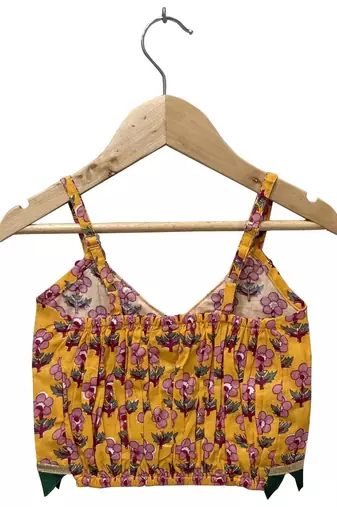 Mustard & red  printed cotton  top with sharara ethnic wear