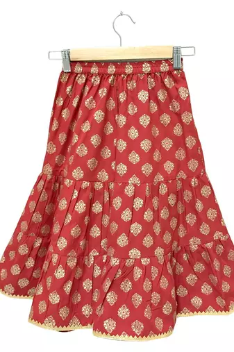 Mustard & red  printed cotton  top with sharara ethnic wear