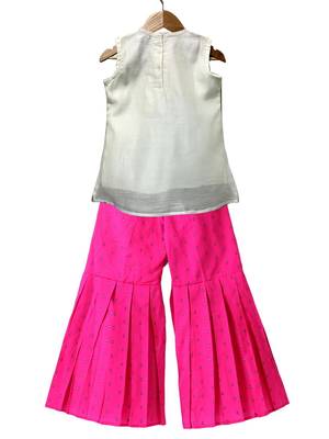 White & pink embellished  polyester top with sharara ethnic wear 2