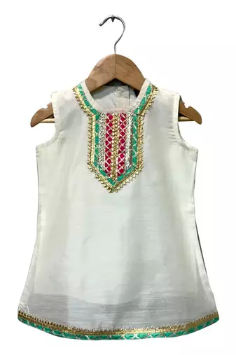 White & pink embellished  polyester top with sharara ethnic wear