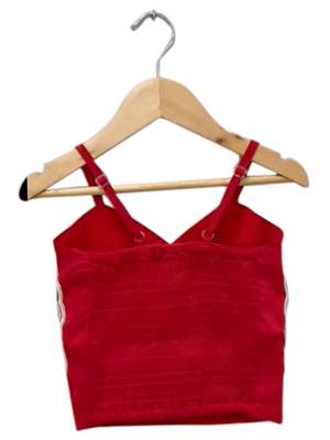 Red & green placement embroidered  polyester top with lehenga ethnic wear 4