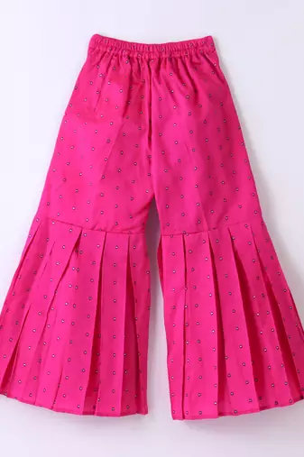 White & pink embellished  polyester top with sharara ethnic wear