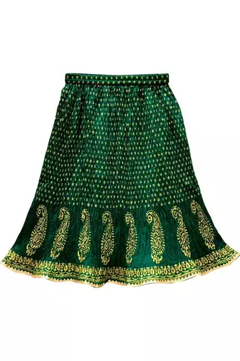 Red & green placement embroidered  polyester top with lehenga ethnic wear