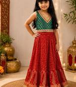Rama green & red embellished brocade top with lehenga ethnic wear