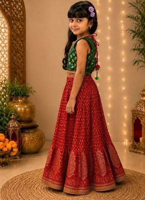 Rama green & red embellished brocade top with lehenga ethnic wear 4