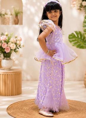 Purple embriodered polyester top with palazzo ethnic wear 3