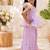 Purple embriodered polyester top with palazzo ethnic wear