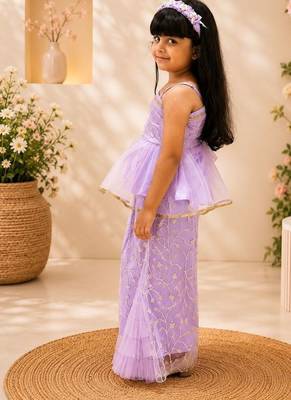 Purple embriodered polyester top with palazzo ethnic wear 4