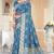  Rama Blue silk blend Saree with Zari Woven Floral Thread Work & Running Blouse Piece