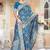  Rama Blue silk blend Saree with Zari Woven Floral Thread Work & Running Blouse Piece