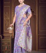  Lavender silk blend Saree with Zari Woven Floral Thread Work & Running Blouse Piece