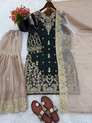 Black colour designer gmy silk embroidered sharara suit set 2