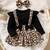 Black ribbed leopard print bow baby frock dress set