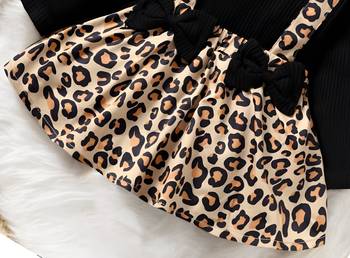 Black ribbed leopard print bow baby frock dress set 5
