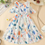 White floral leaf print cold shoulder girls dress