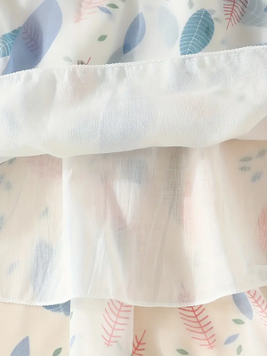 White floral leaf print cold shoulder girls dress 5