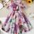 Purple floral leaf print cold shoulder girls dress