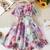 Purple floral leaf print cold shoulder girls dress