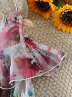 Purple floral leaf print cold shoulder girls dress 3