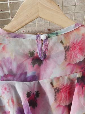 Purple floral leaf print cold shoulder girls dress 4
