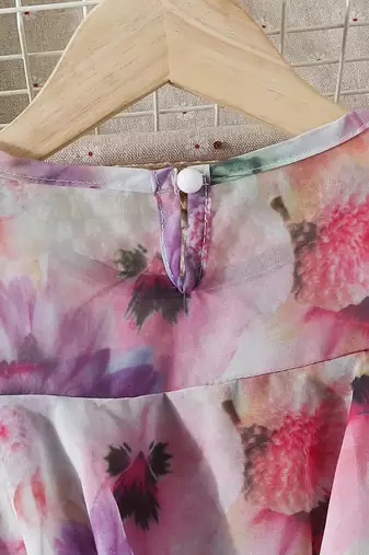 Purple floral leaf print cold shoulder girls dress