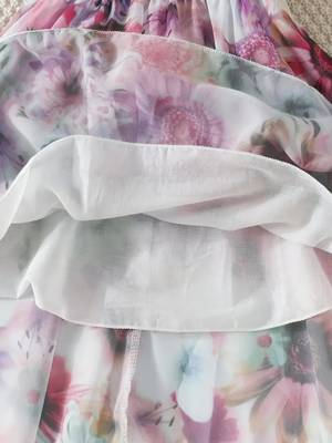 Purple floral leaf print cold shoulder girls dress 5