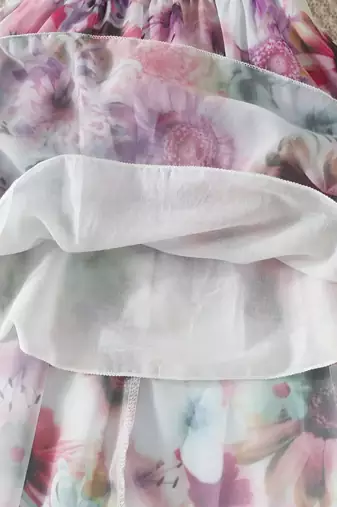 Purple floral leaf print cold shoulder girls dress