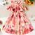 Orange floral leaf print cold shoulder girls dress