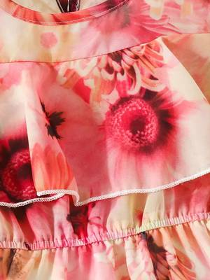Orange floral leaf print cold shoulder girls dress 3