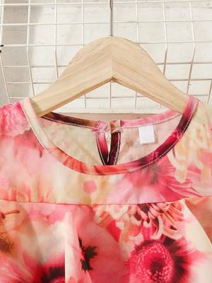 Orange floral leaf print cold shoulder girls dress 4