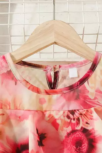 Orange floral leaf print cold shoulder girls dress
