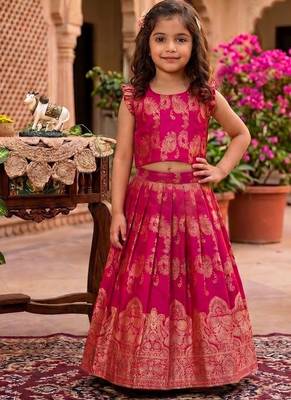 Ranipink banarasi silk kids lehenga choli set with zari jacquard work for girls 1