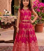 Ranipink banarasi silk kids lehenga choli set with zari jacquard work for girls
