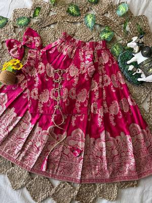 Ranipink banarasi silk kids lehenga choli set with zari jacquard work for girls 3