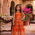 Orange banarasi silk kids lehenga choli set with zari jacquard work for girls