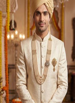  groom sherwani necklace moti mala layered for wedding | groom mala with brooch set 6